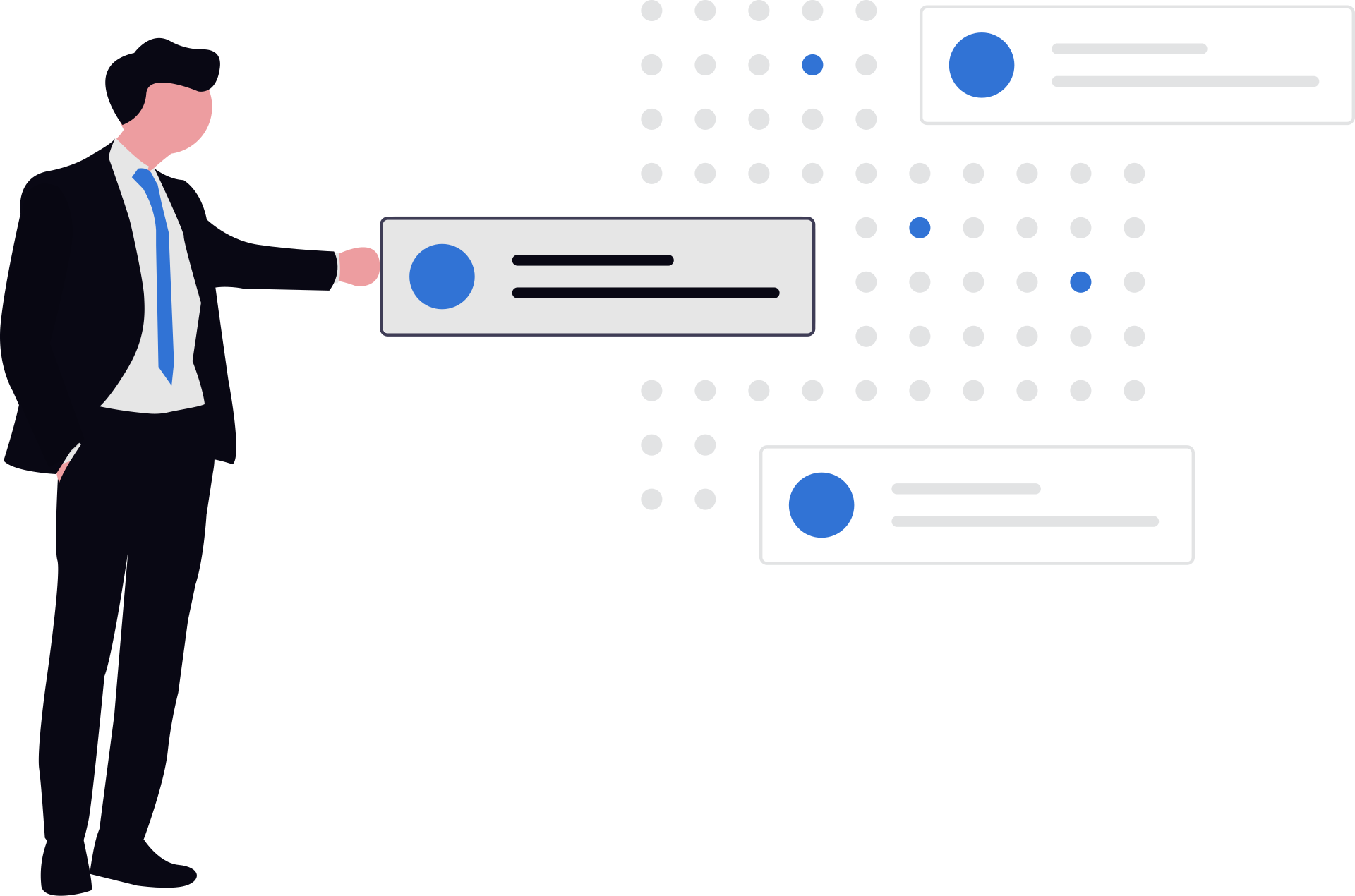 Illustration of a business professional reviewing GTM data cards